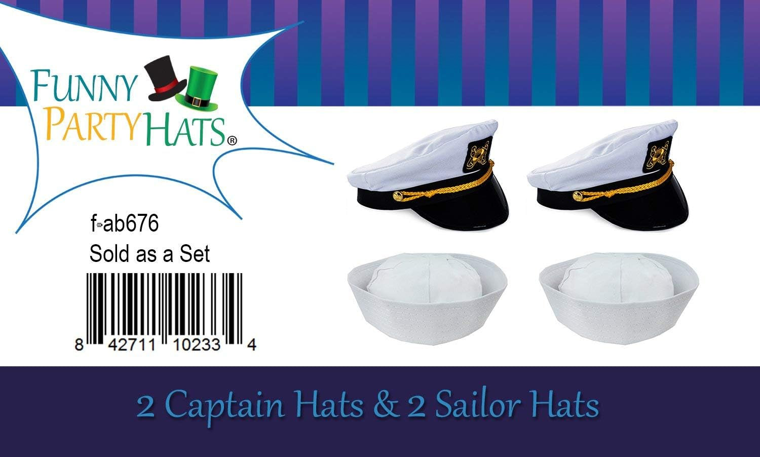 Adult Captain'S Yacht Hat and White Cotton Sailor Hat - Nautical Party Hats - Sailor Dress up Hats