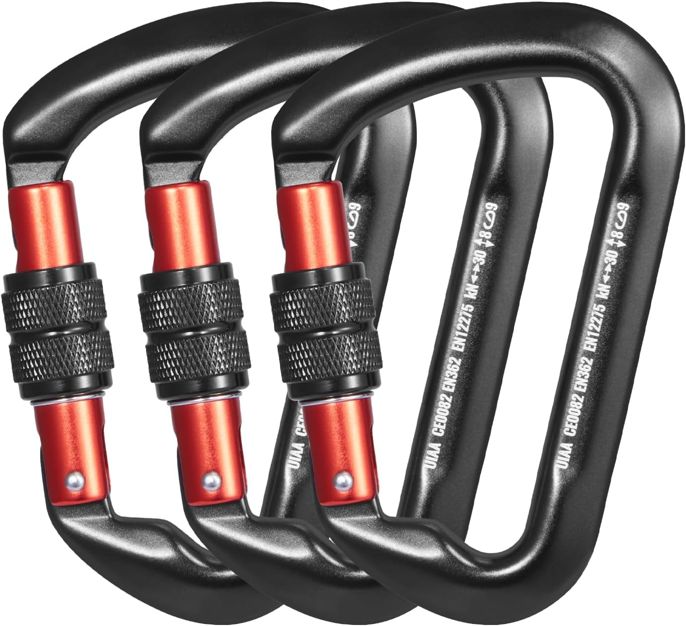 Climbing Carabiner Clips, 3 PCS Heavy Duty Carabiner, Professional 30Kn(6744Lbs)