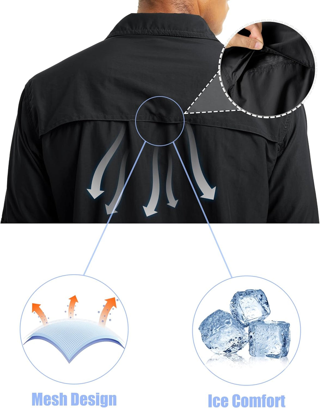 Men'S UPF 50+ Sun Protection Shirts, Button down Long Sleeve Shirt for Hiking, Fishing, Safari