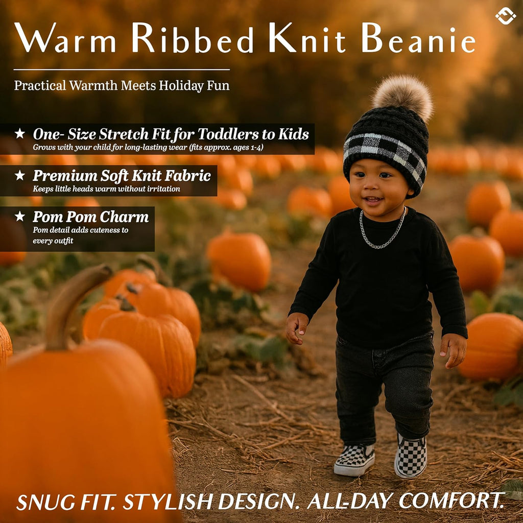 Toddler Pom Beanie – Kids Winter Hat for Ages 1–4, Baby Boy & Girl Knit Beanies, Warm Cozy Knit Snow Hats