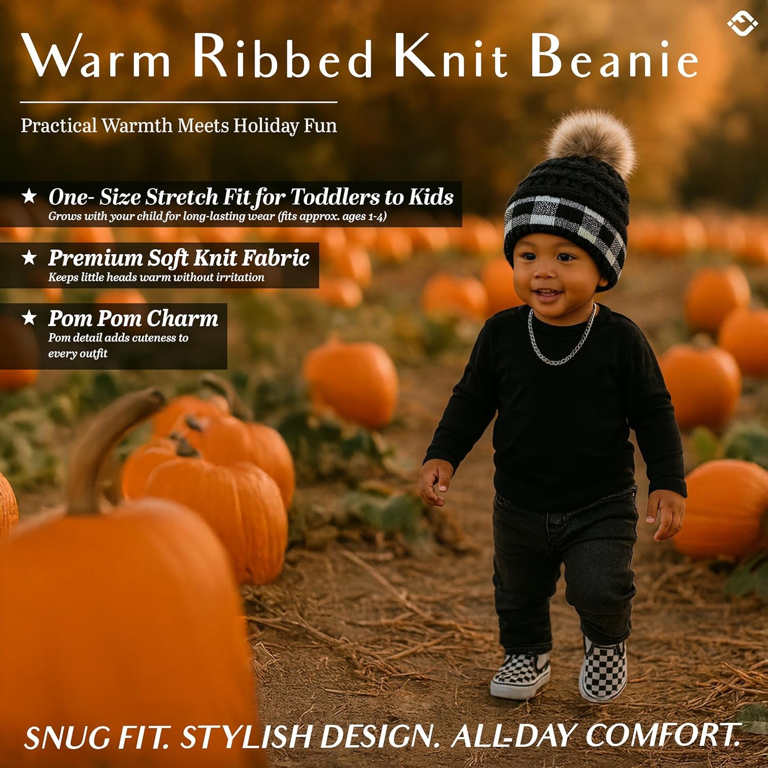 Toddler Pom Beanie – Kids Winter Hat for Ages 1–4, Baby Boy & Girl Knit Beanies, Warm Cozy Knit Snow Hats