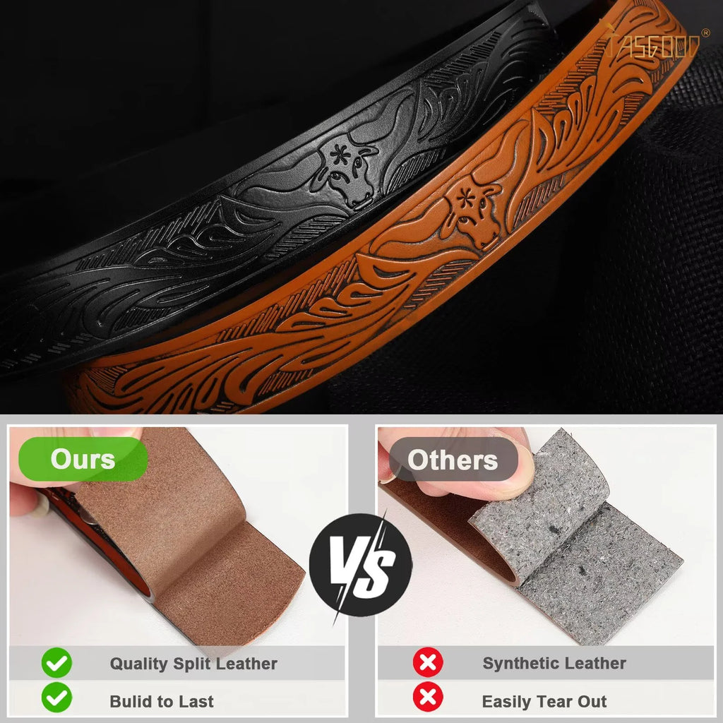 2 Pack Western Leather Belts for Men Woman without Buckle, Cowboy Cowgirl Belt Strap for Jeans Gift Belts