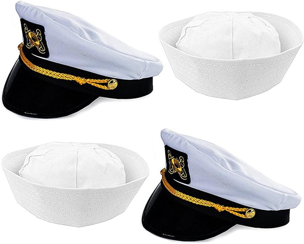 Adult Captain'S Yacht Hat and White Cotton Sailor Hat - Nautical Party Hats - Sailor Dress up Hats
