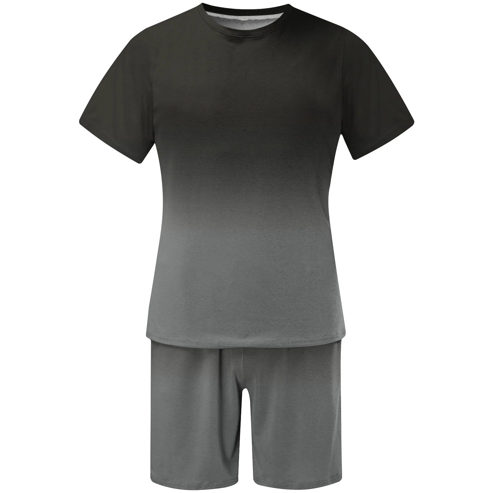 Mens Summer 2 Piece Tracksuit Gradient Color Crew Neck Pull-On Tee Tops and Double Pockets Plain Shorts Vacation Workout Shirts Sets