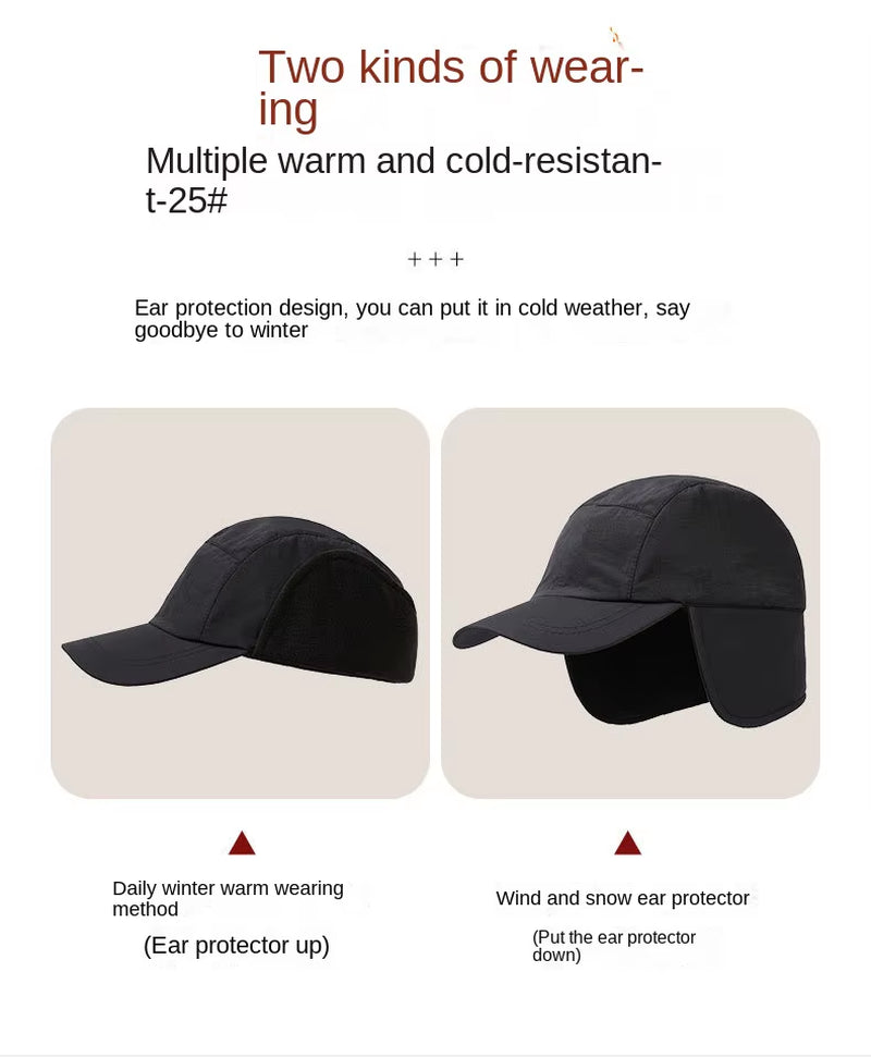 Duck Cap Hat Autumn Winter Polar Fleece Cap Warm Ear Protection Thick Functional Workwear Baseball Cap Muffs Men Women