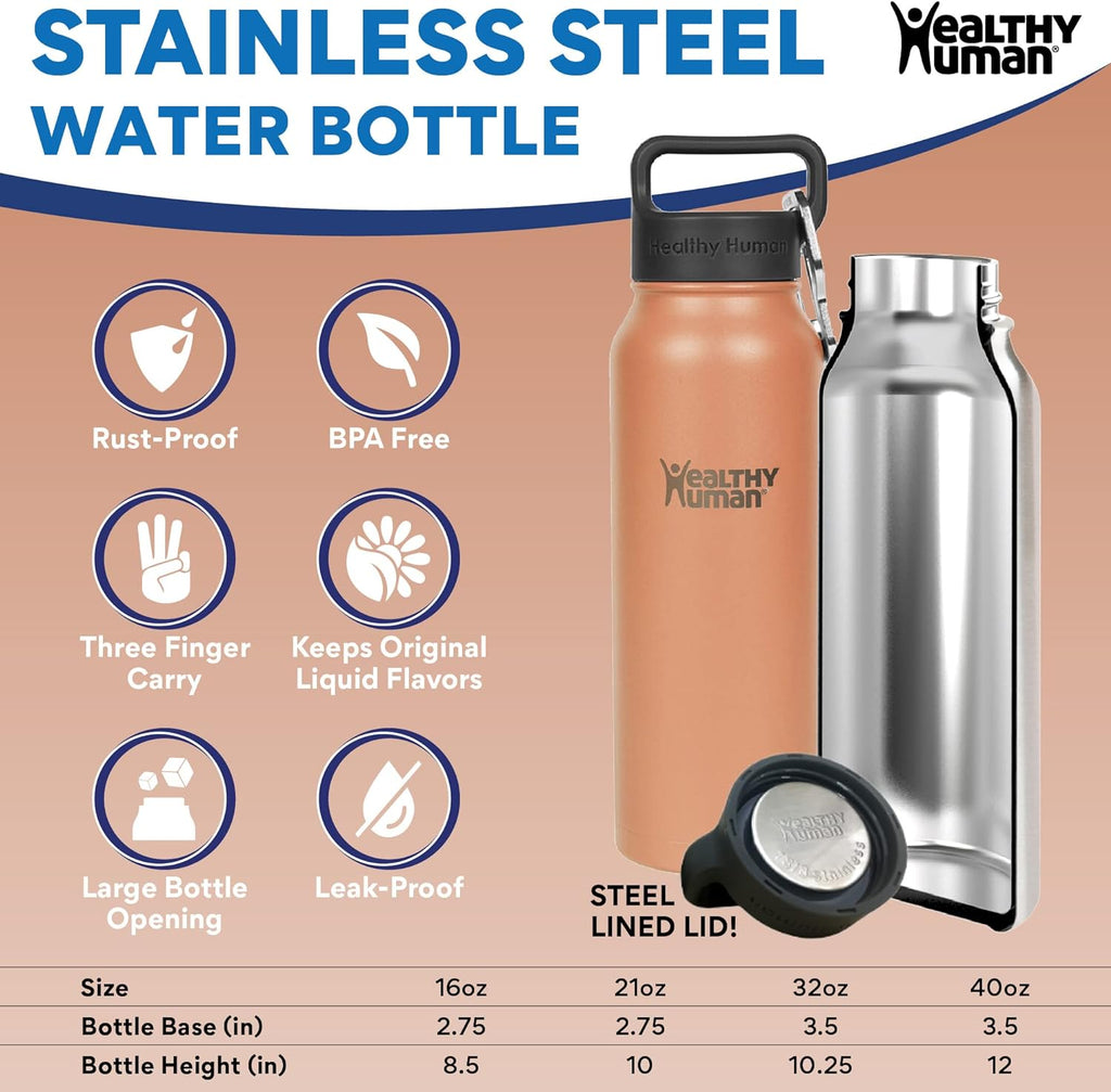 Stainless Steel Water Bottle, Double Walled Vacuum Insulated Tumblers, Travel Bottles with Leak Proof Lid for Adults, Picnic, Camping, Hiking, Outdoor, 32 Oz (946 Ml), Peach
