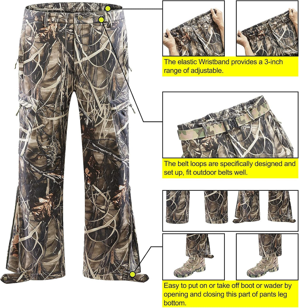 Quiet Hunting Clothes for Men, Camo Hunting Jacket and Pants, Water Resistant and Insulated