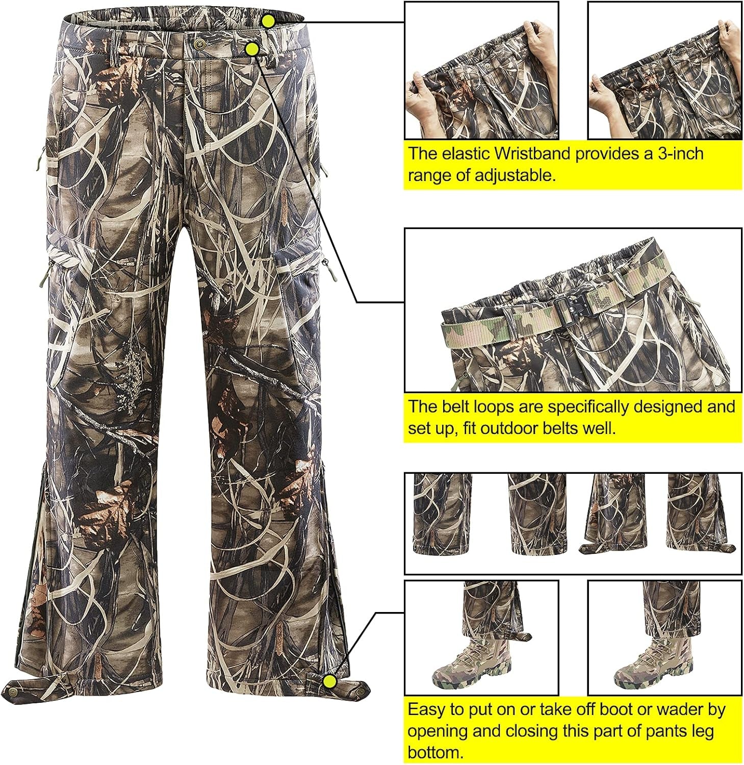 Quiet Hunting Clothes for Men, Camo Hunting Jacket and Pants, Water Resistant and Insulated