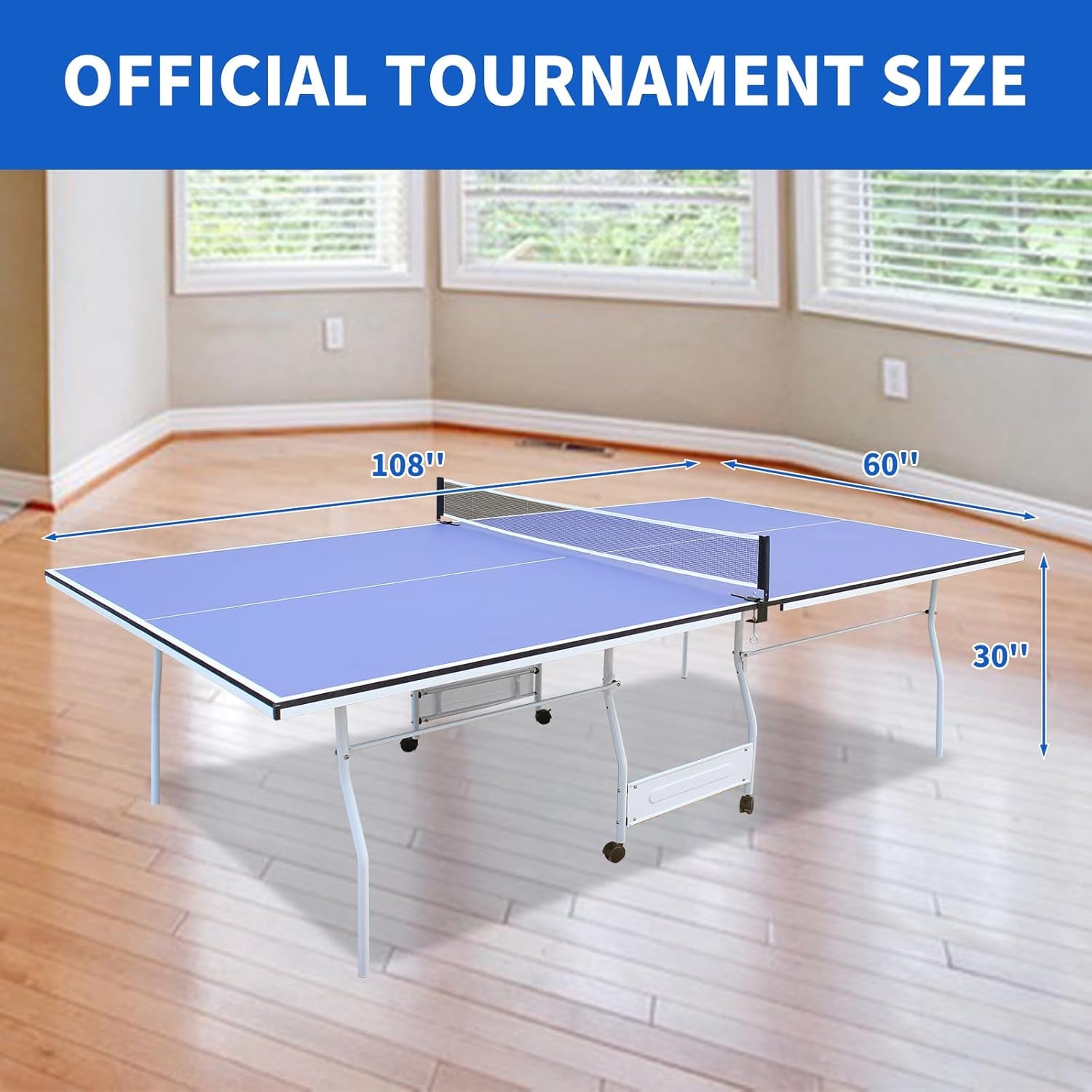 9FT Table Tennis Table, Foldable Ping Pong Table Set for Indoor Games, Portable Table Tennis Table with Net, 2 Table Tennis Paddles and 3 Balls