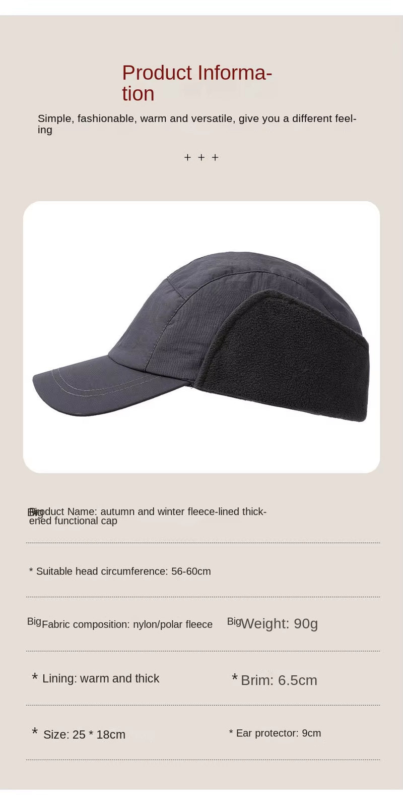 Duck Cap Hat Autumn Winter Polar Fleece Cap Warm Ear Protection Thick Functional Workwear Baseball Cap Muffs Men Women