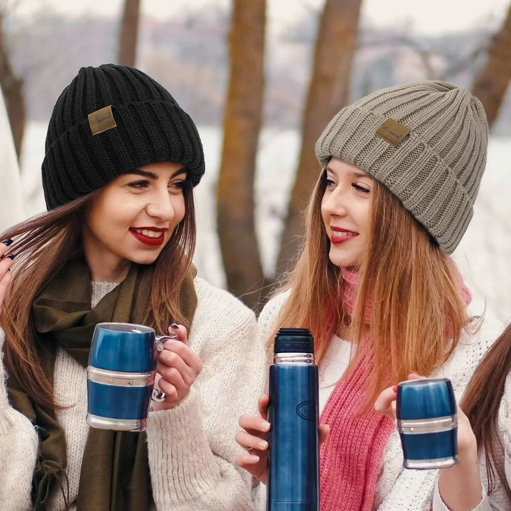 2 Pack Womens Hats Thick Fleece Winter Beanie Hats for Women