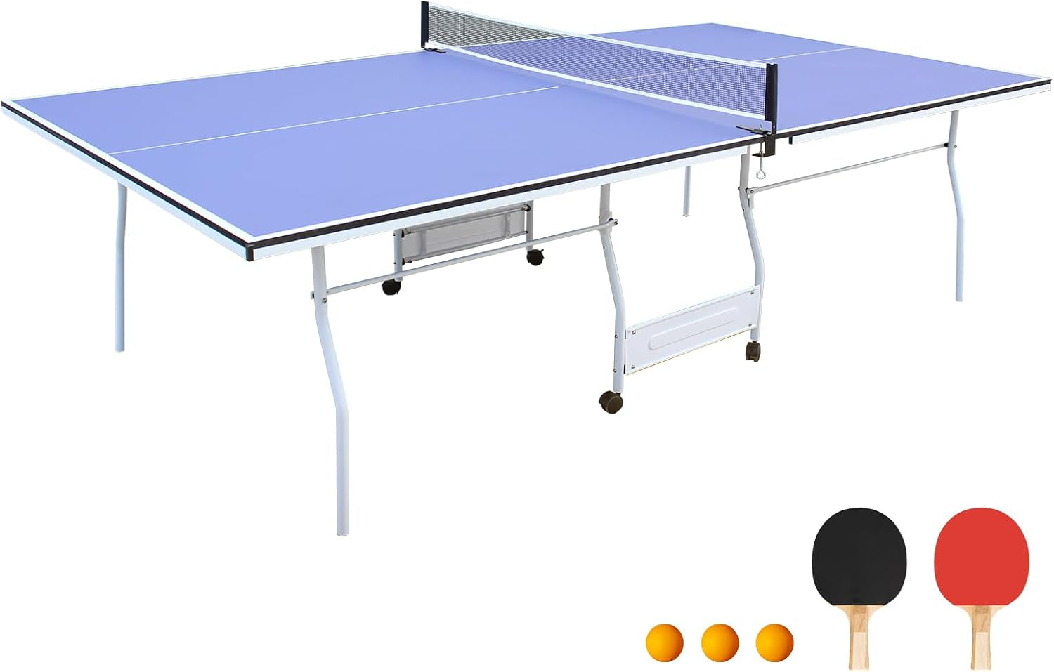 9FT Table Tennis Table, Foldable Ping Pong Table Set for Indoor Games, Portable Table Tennis Table with Net, 2 Table Tennis Paddles and 3 Balls