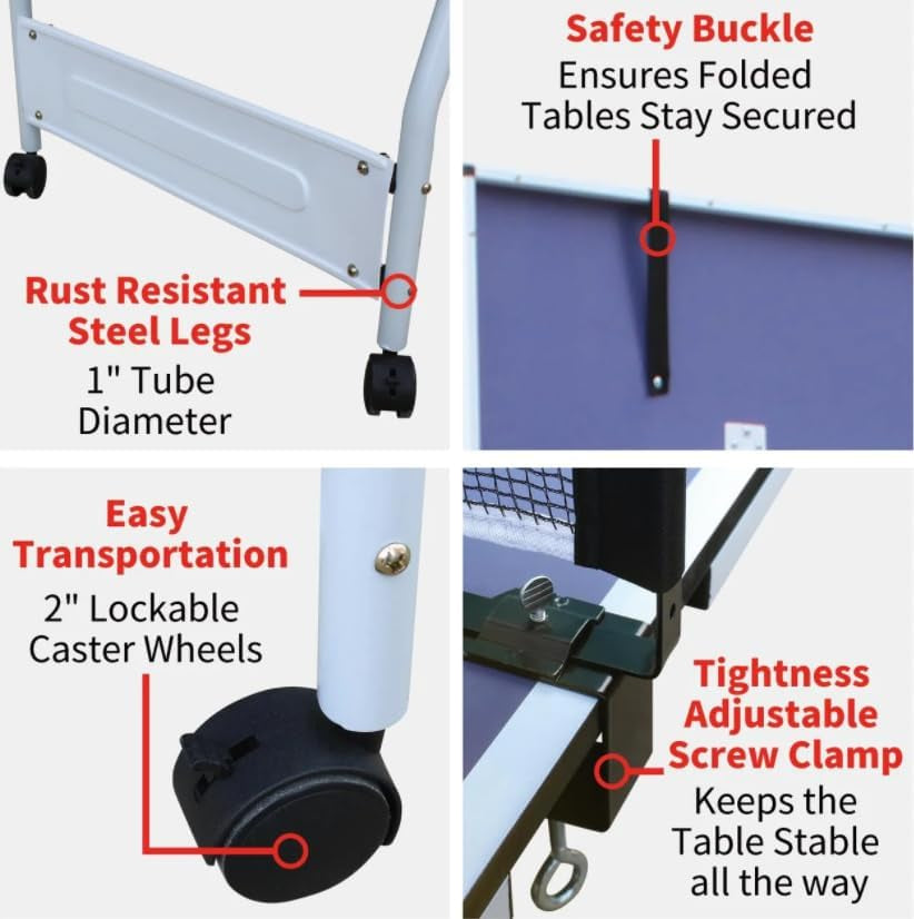 9FT Table Tennis Table, Foldable Ping Pong Table Set for Indoor Games, Portable Table Tennis Table with Net, 2 Table Tennis Paddles and 3 Balls