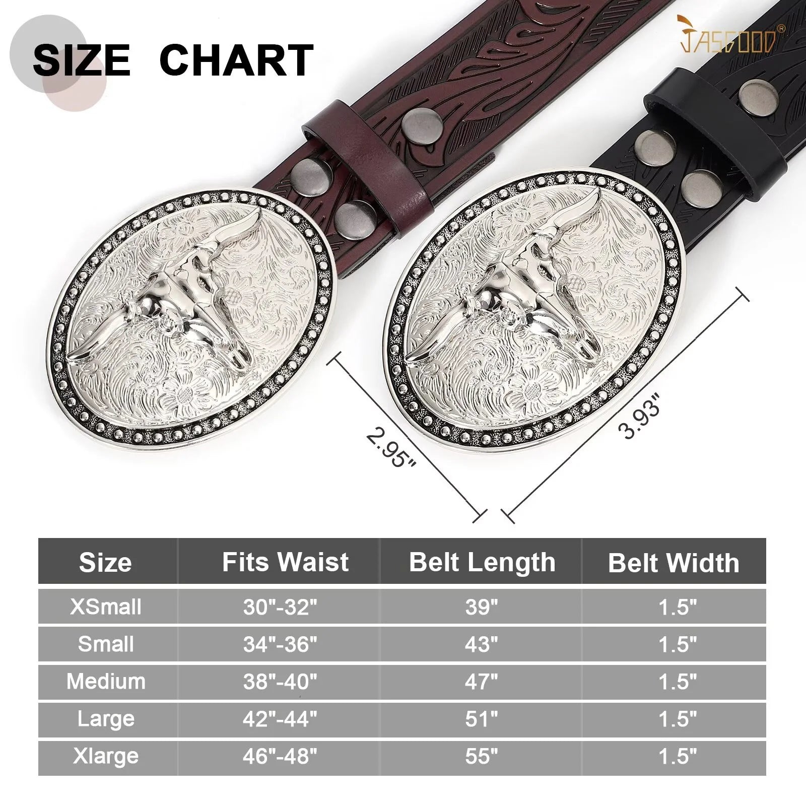 Western Belts for Men Floral Engraved Leather Belts with Cowboy Longhorn Bull Buckle