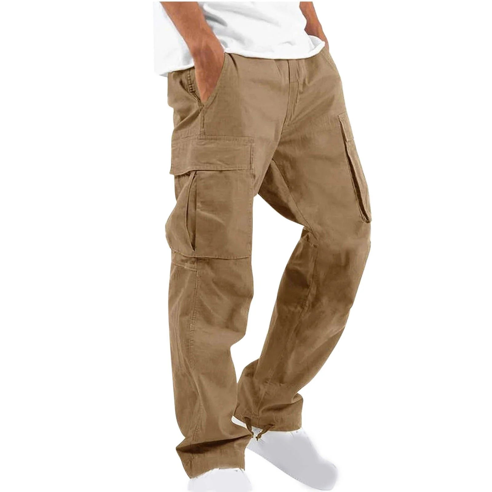 Cargo Pants for Men Relaxed Fit Causal Slim Beach Work Streetwear Khaki Baggy Pants with Zipper Pockets