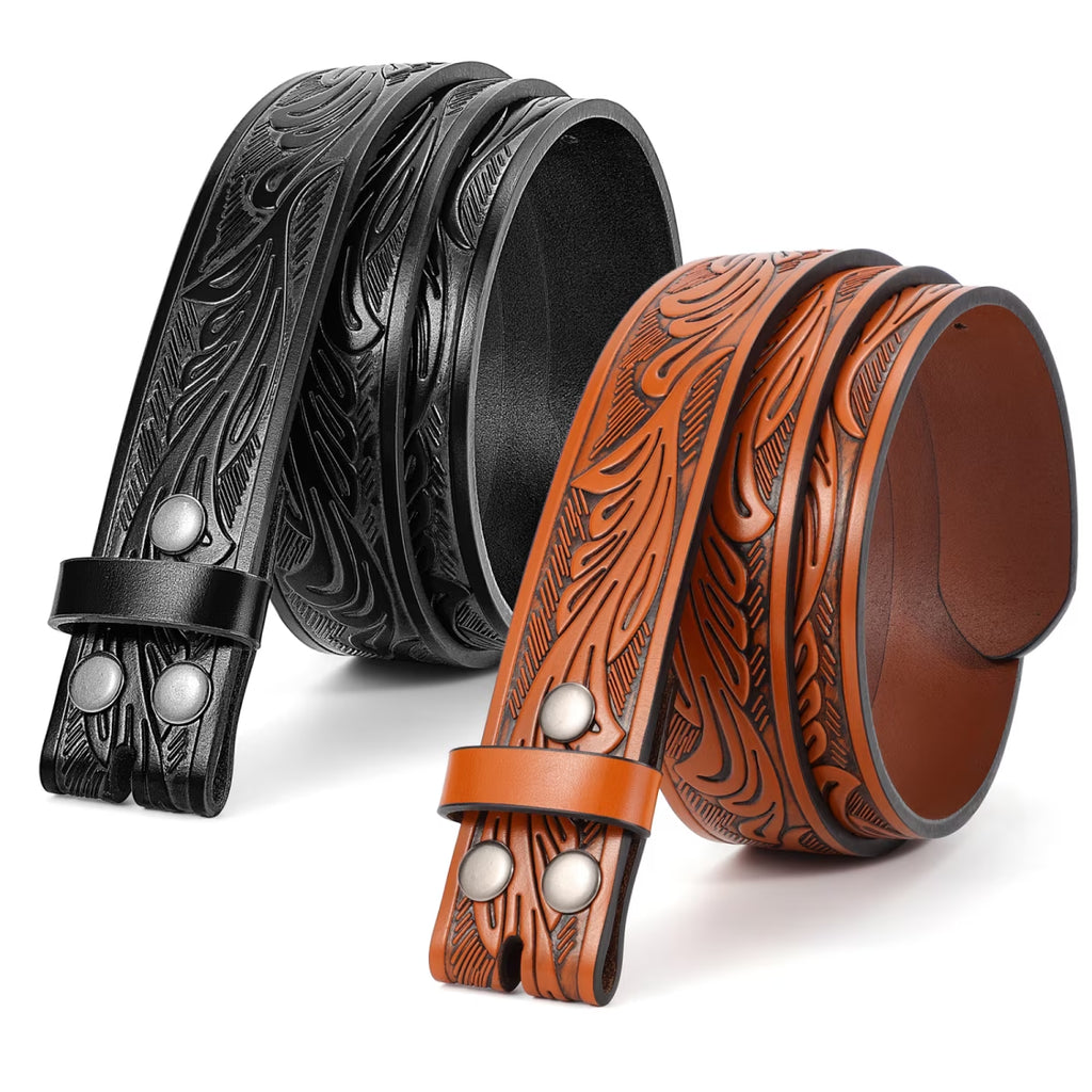 2 Pack Western Leather Belts for Men Woman without Buckle, Cowboy Cowgirl Belt Strap for Jeans Gift Belts