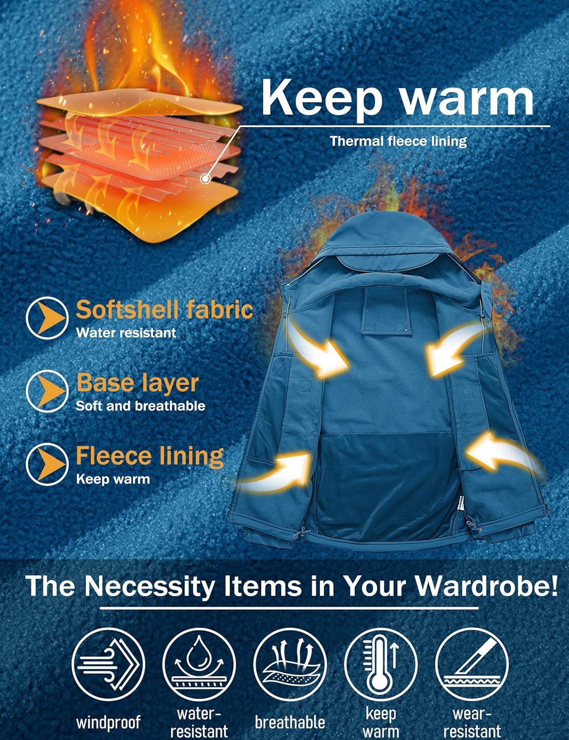 Men'S Jacket Tactical Performance Waterproof Softshell Jackets Fleece Lined Ski Snow Winter Windbreaker