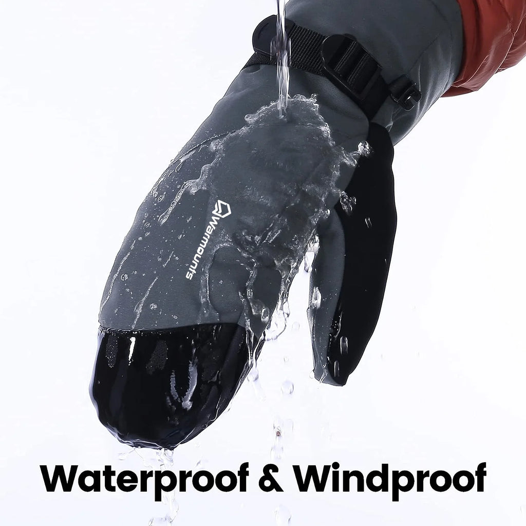 Winter Ski Mittens for Men & Women, 3M Thinsulate Touch Screen Snow Warm Ski Gloves for Adult, Waterproof Mittens for Cycling Skiing Shoveling Outdoor Sports, Grey, L