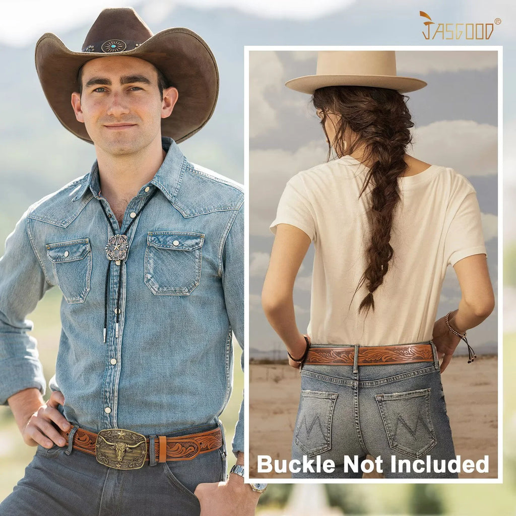 2 Pack Western Leather Belts for Men Woman without Buckle, Cowboy Cowgirl Belt Strap for Jeans Gift Belts