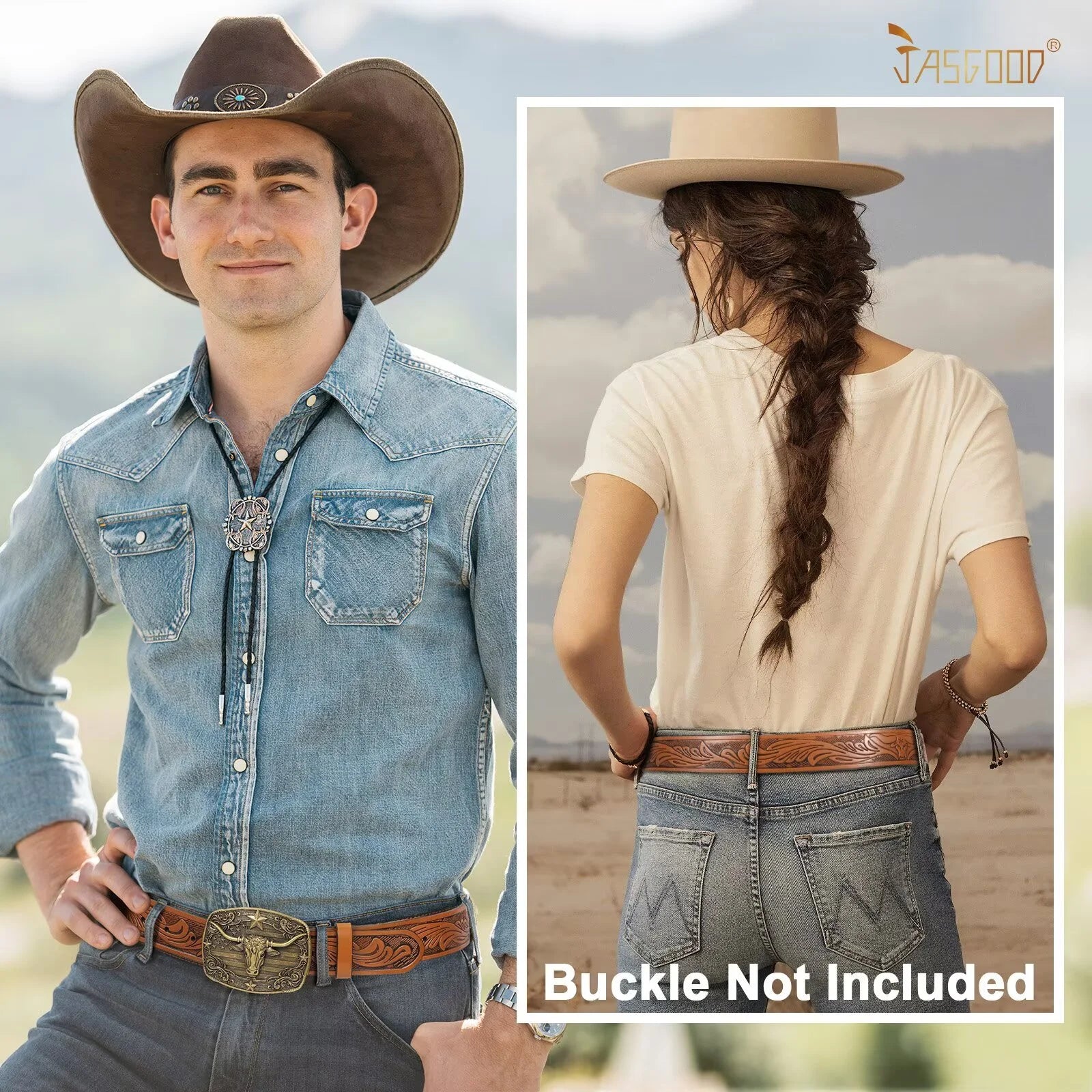 2 Pack Western Leather Belts for Men Woman without Buckle, Cowboy Cowgirl Belt Strap for Jeans Gift Belts