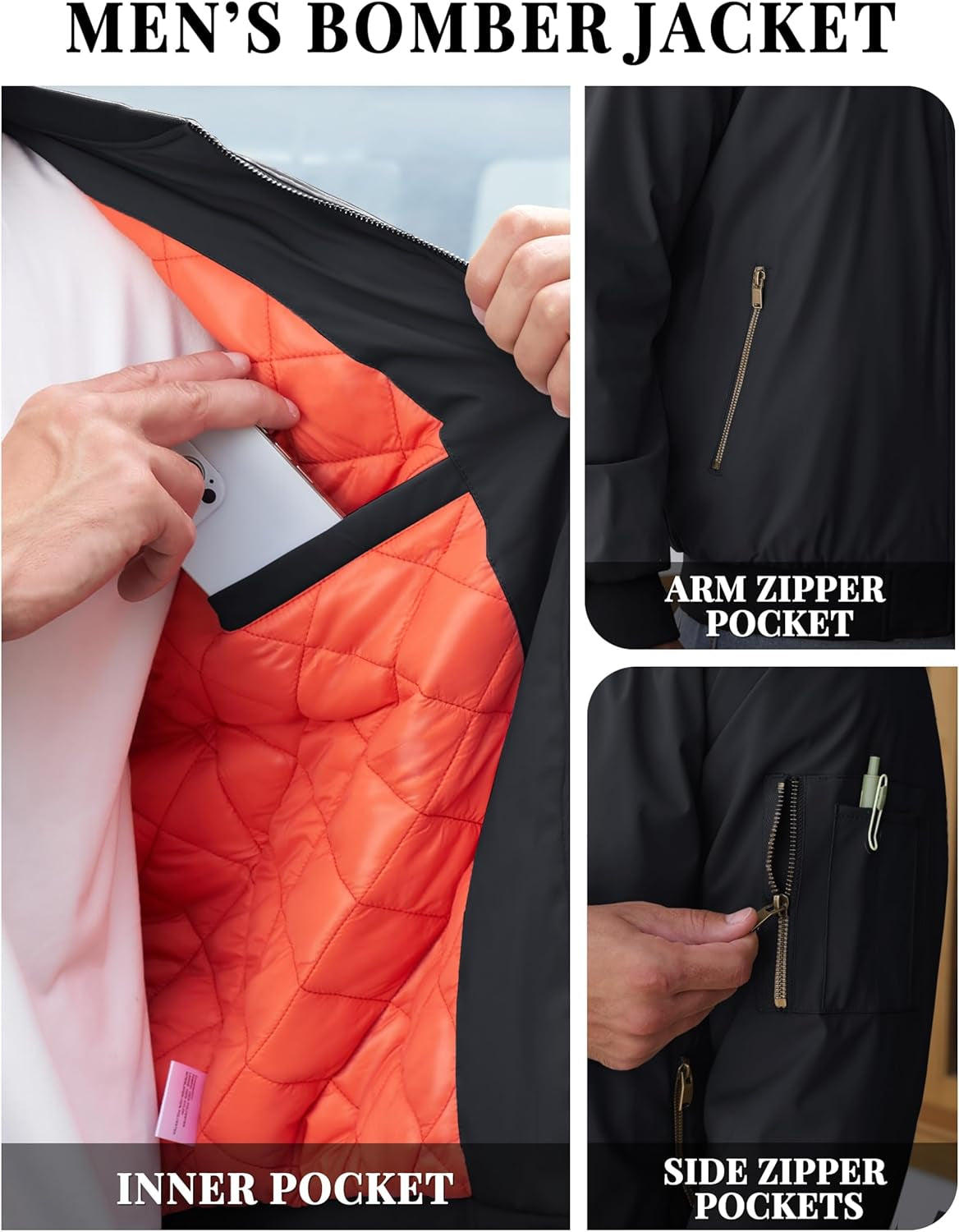 Men'S Jackets-Bomber Jacket Fall Winter Warm Windbreaker Full Zip Casual Padded Coats