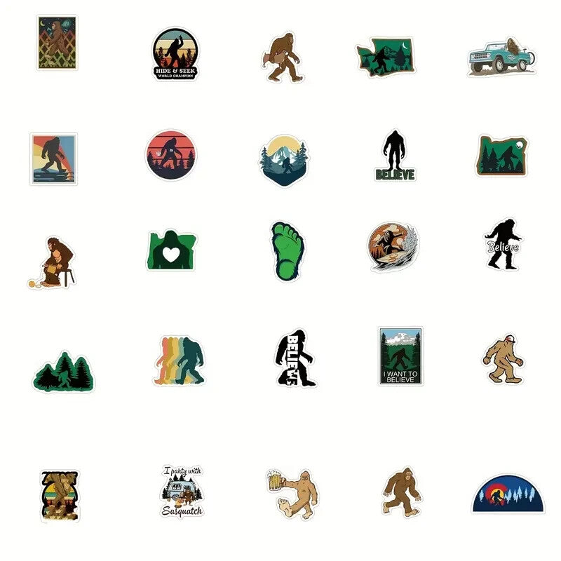 Assorted Bigfoot Sasquatch Sticker Pack - 20 Pcs - Decals for Laptops Phones
