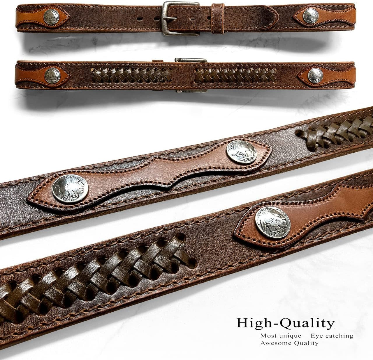Western Cowboy Full Grain Leather Belt 1-1/2"(38Mm) Wide- Multiple Choices