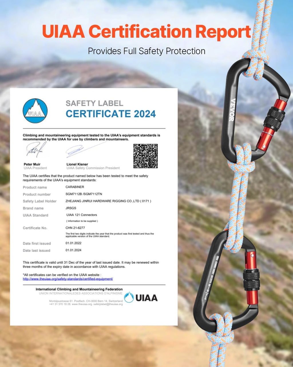 Climbing Carabiner Clips, 3 PCS Heavy Duty Carabiner, Professional 30Kn(6744Lbs)