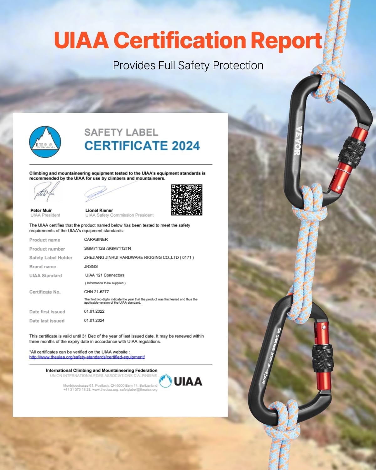 Climbing Carabiner Clips, 3 PCS Heavy Duty Carabiner, Professional 30Kn(6744Lbs)