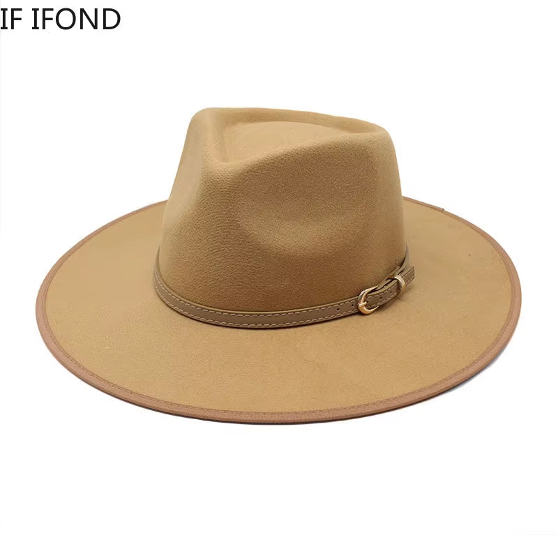 Women Hats Khaki Camel Wide Brim Felt Fedoras Hats Wool Vintage Dress Formal Church Hat Fashionable Jazz Hats