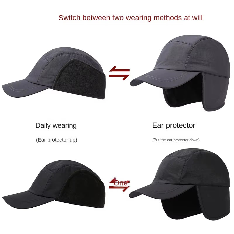 Duck Cap Hat Autumn Winter Polar Fleece Cap Warm Ear Protection Thick Functional Workwear Baseball Cap Muffs Men Women