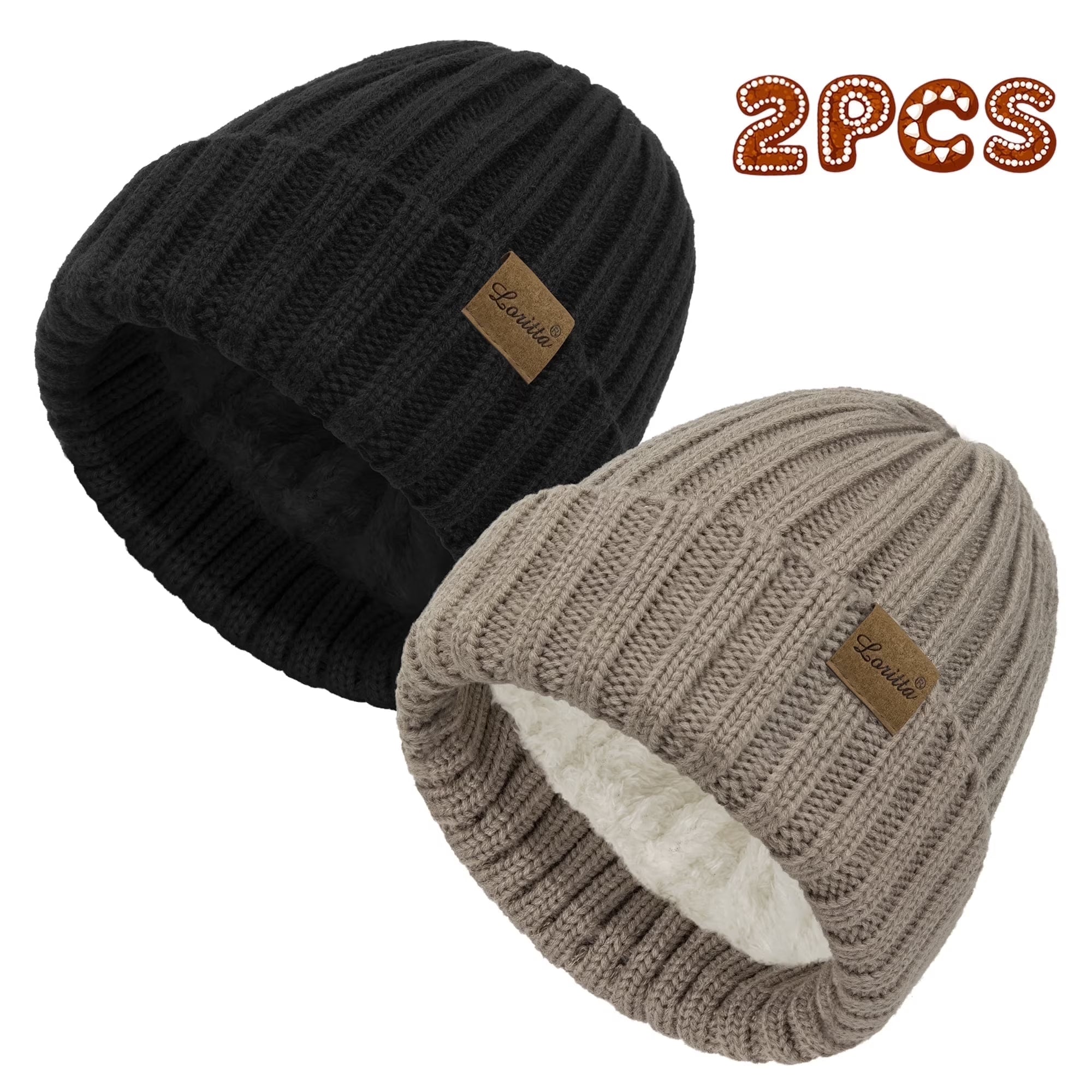 2 Pack Womens Hats Thick Fleece Winter Beanie Hats for Women