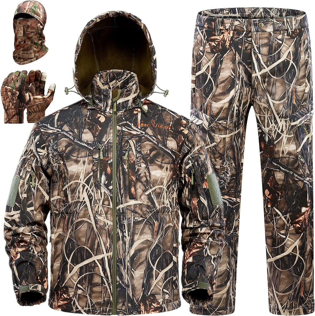 Quiet Hunting Clothes for Men, Camo Hunting Jacket and Pants, Water Resistant and Insulated