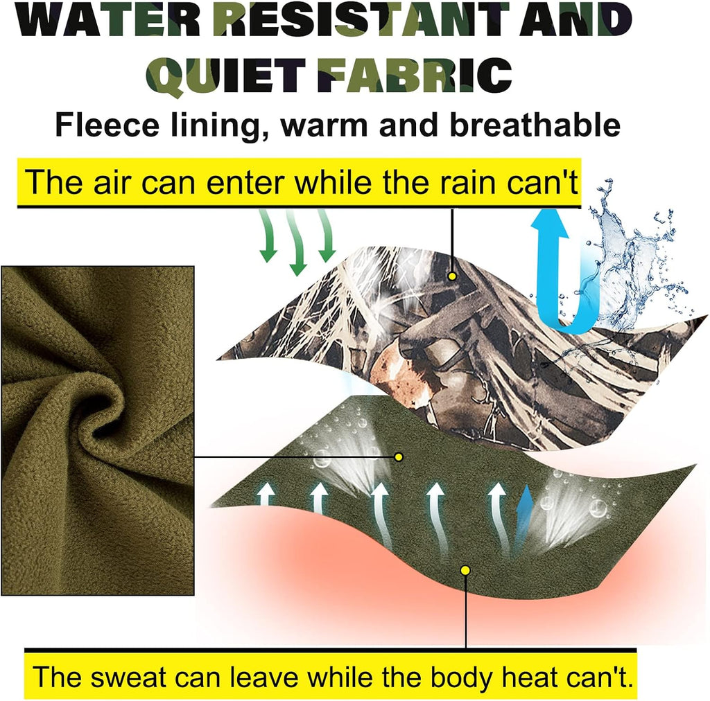 Quiet Hunting Clothes for Men, Camo Hunting Jacket and Pants, Water Resistant and Insulated