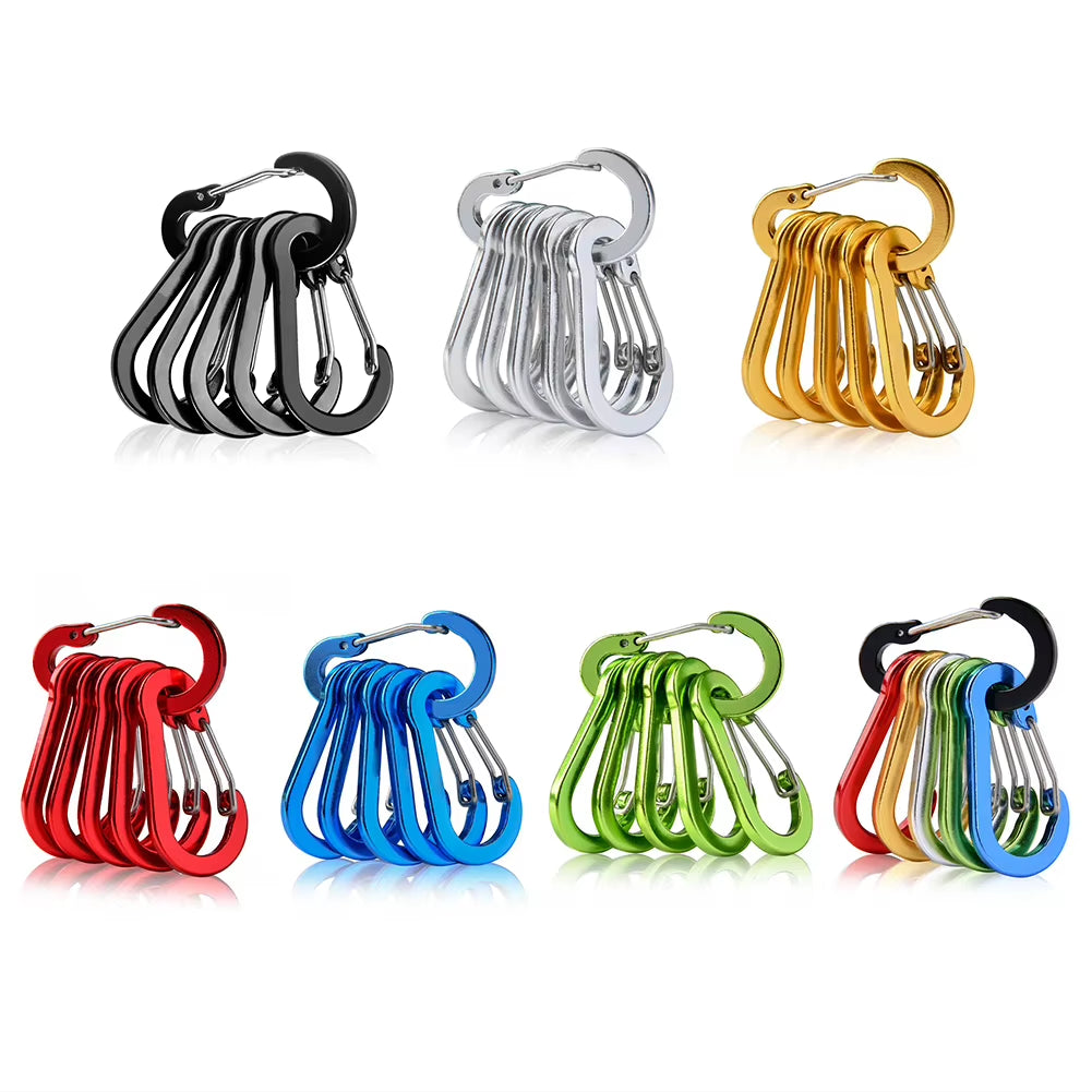 6Pcs Outdoor Carabiner Keychain D Shape Mini Carabiner Buckle Hook Multifunctional Hiking Backpacking Tools