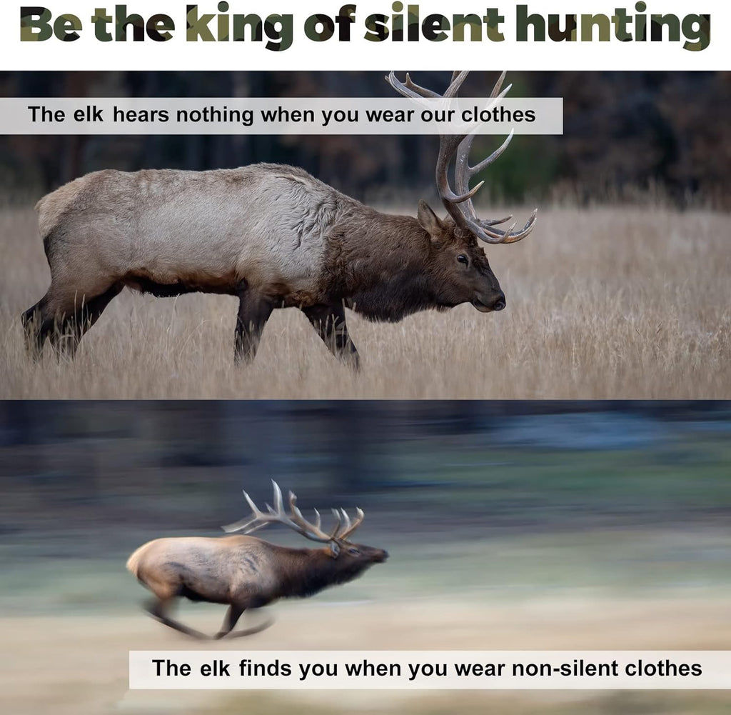 Quiet Hunting Clothes for Men, Camo Hunting Jacket and Pants, Water Resistant and Insulated