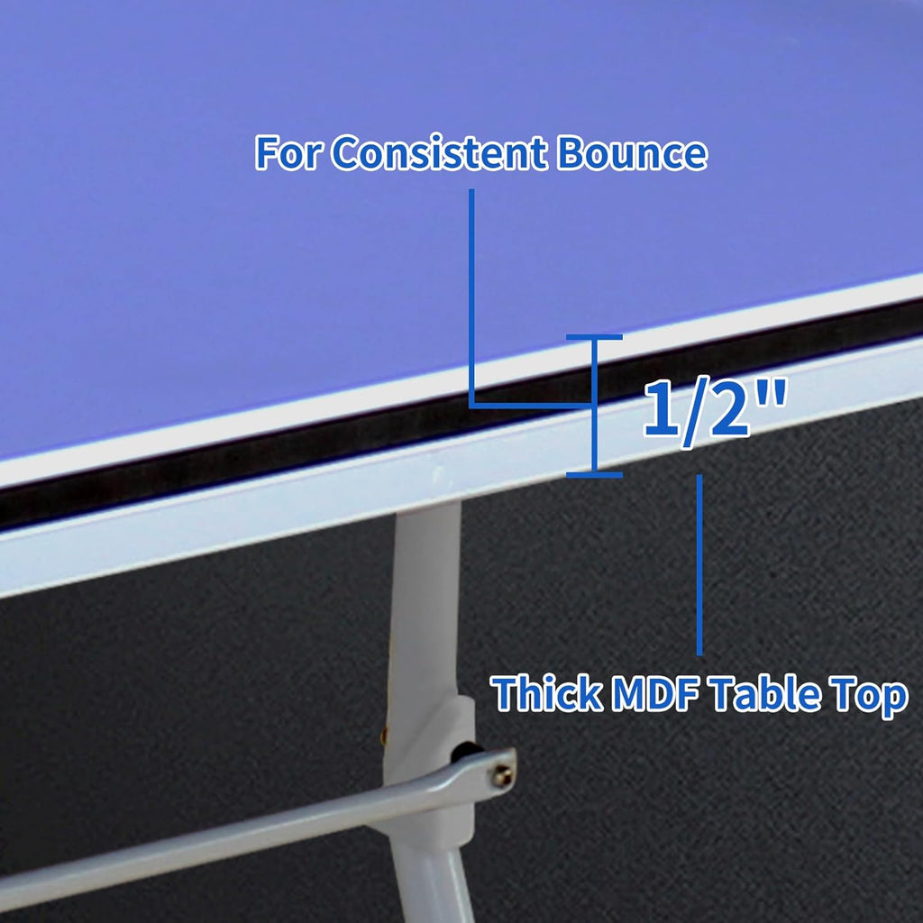 9FT Table Tennis Table, Foldable Ping Pong Table Set for Indoor Games, Portable Table Tennis Table with Net, 2 Table Tennis Paddles and 3 Balls