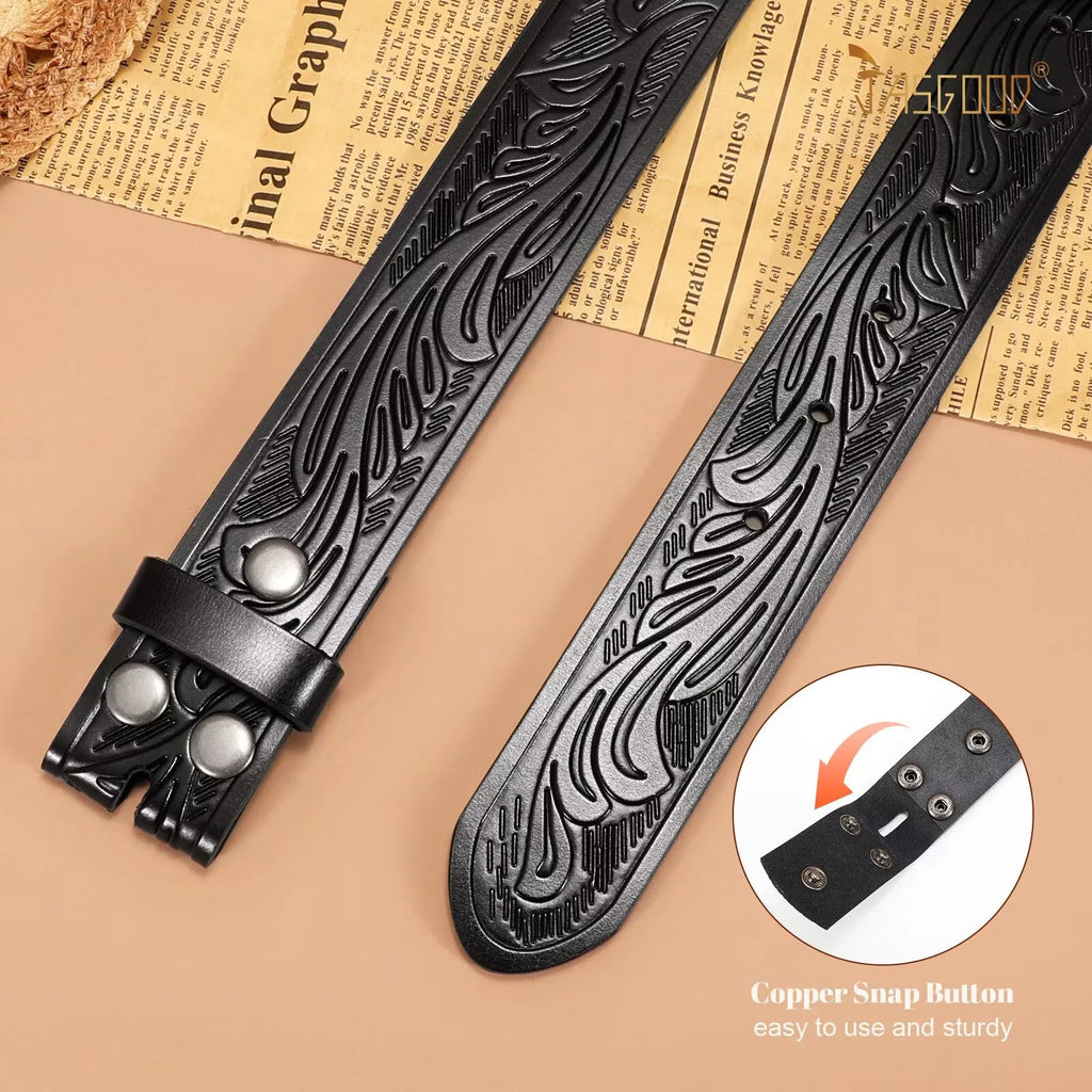 2 Pack Western Leather Belts for Men Woman without Buckle, Cowboy Cowgirl Belt Strap for Jeans Gift Belts