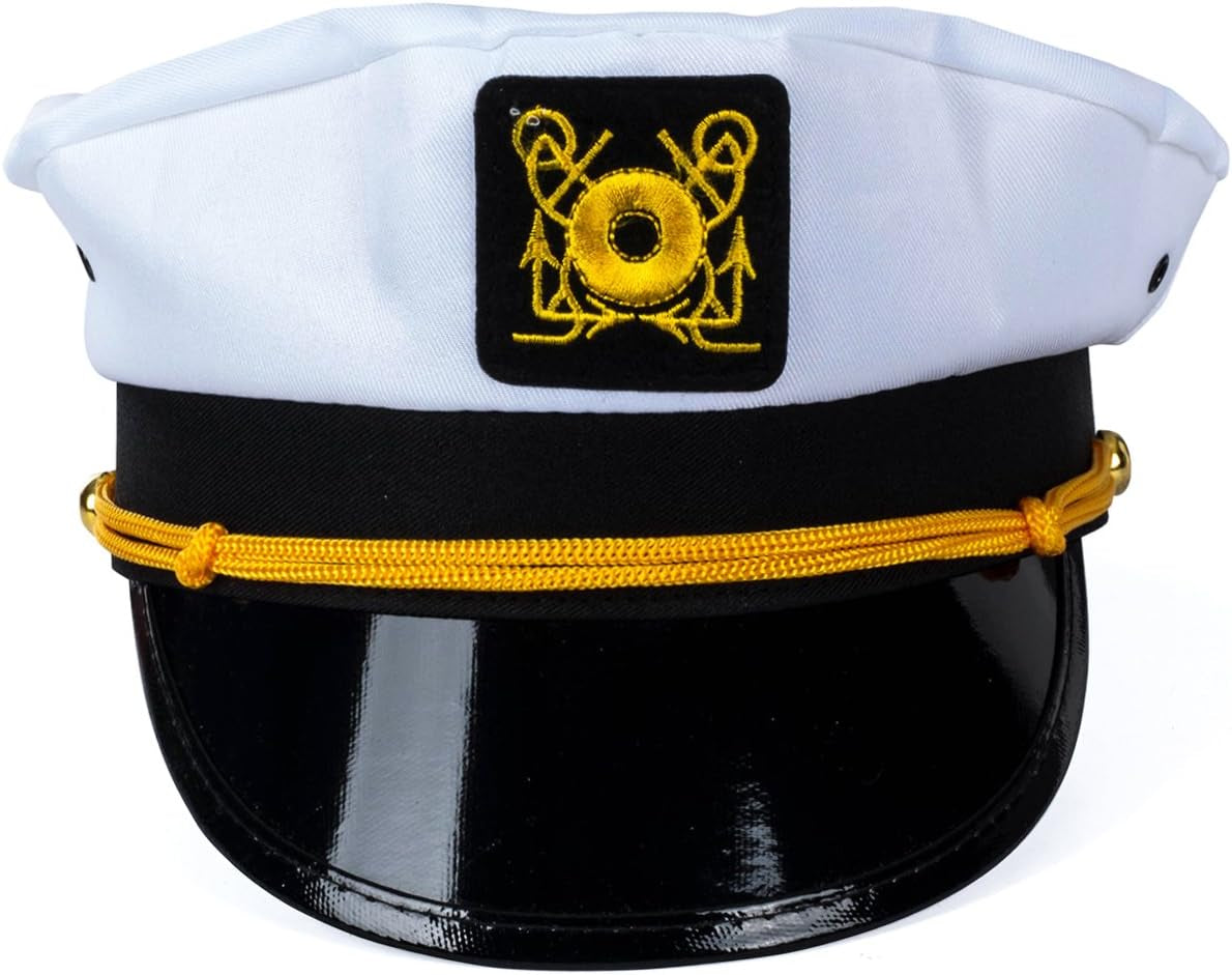 Adult Captain'S Yacht Hat and White Cotton Sailor Hat - Nautical Party Hats - Sailor Dress up Hats