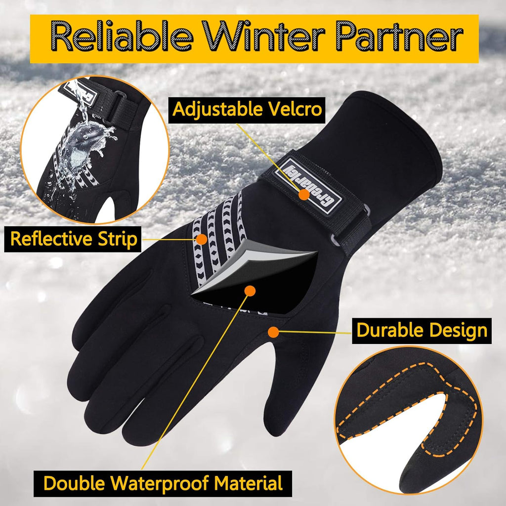 Winter Gloves Waterproof Gloves Cycling Gloves Bike Gloves Biking Gloves Driving Gloves Riding Gloves Touchscreen Gloves Snow Gloves Ski Gloves Bicycle Gloves for Men Women (Black, XXL)