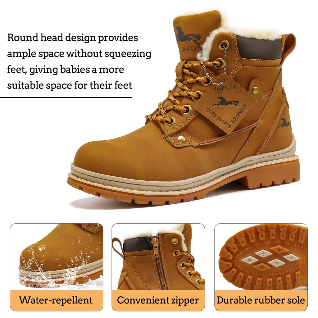 Boys Hiking Boots Kids Hiking Shoes Girls Outdoor Warm Winter Snow Boots Adventure Trekking Shoes Anti-Skid Sneakers Steel Buckle Durable Comfortable