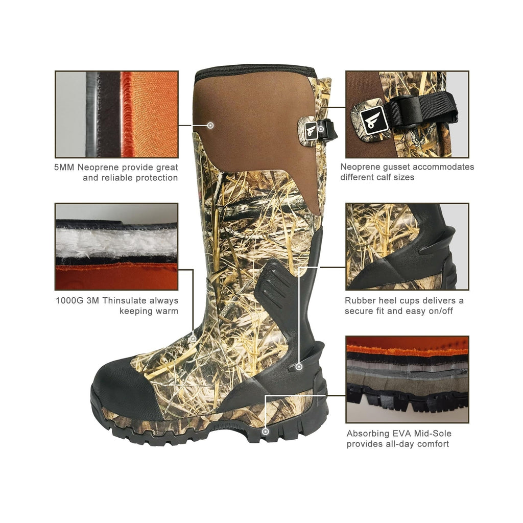 8 Fans Rubber Hunting Boots with 1000G Thinsulate Insulation,Nex