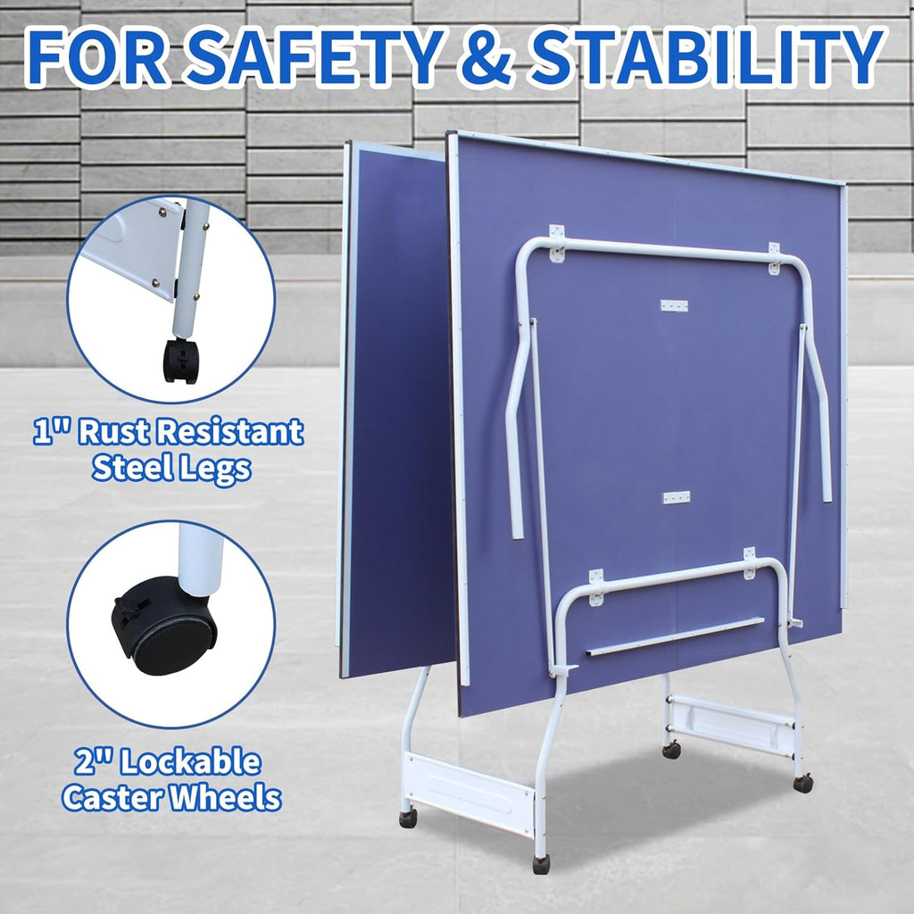 9FT Table Tennis Table, Foldable Ping Pong Table Set for Indoor Games, Portable Table Tennis Table with Net, 2 Table Tennis Paddles and 3 Balls