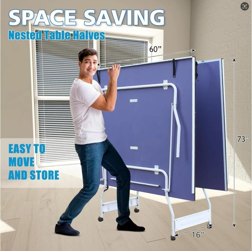 9FT Table Tennis Table, Foldable Ping Pong Table Set for Indoor Games, Portable Table Tennis Table with Net, 2 Table Tennis Paddles and 3 Balls