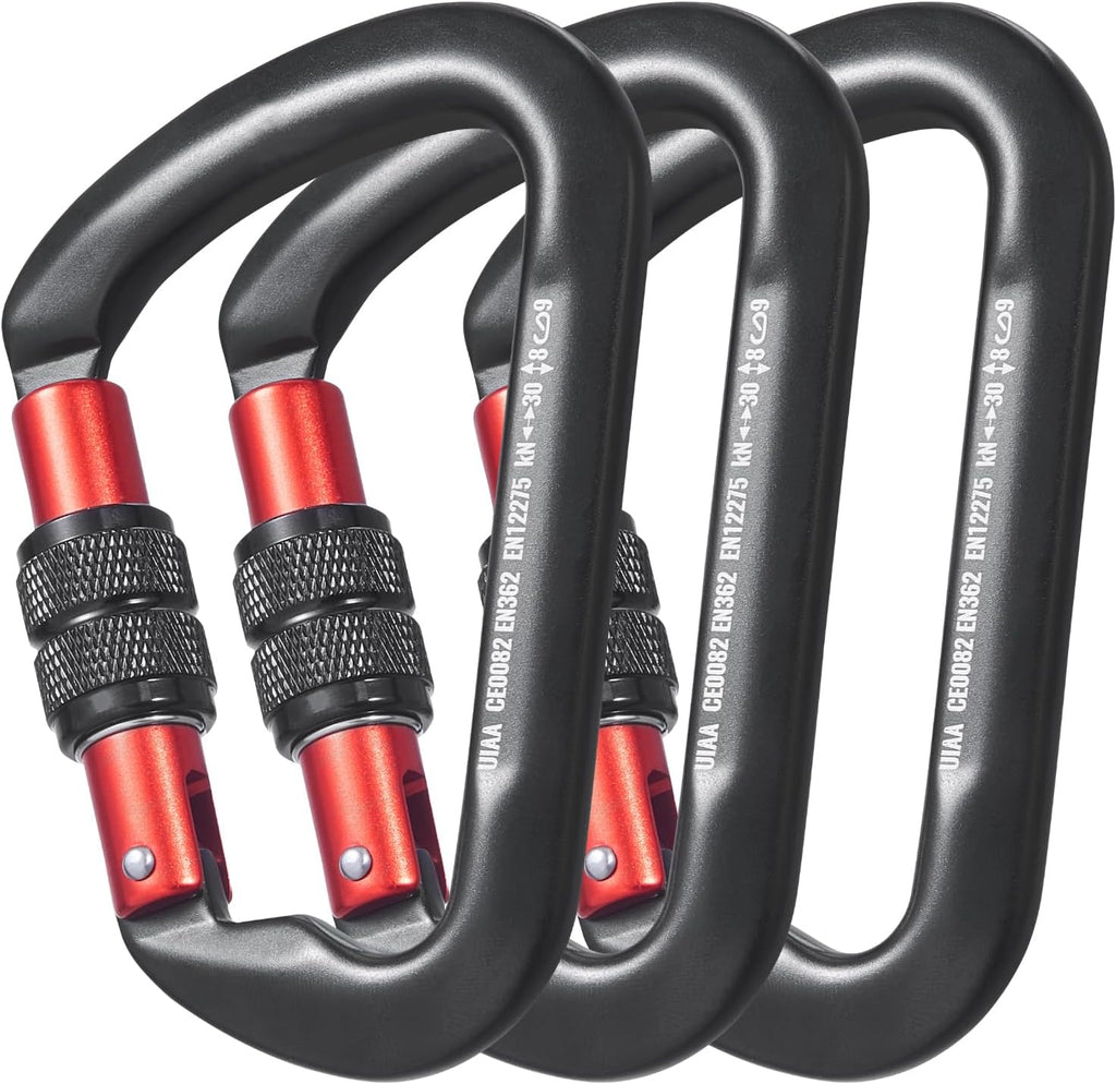 Climbing Carabiner Clips, 3 PCS Heavy Duty Carabiner, Professional 30Kn(6744Lbs)