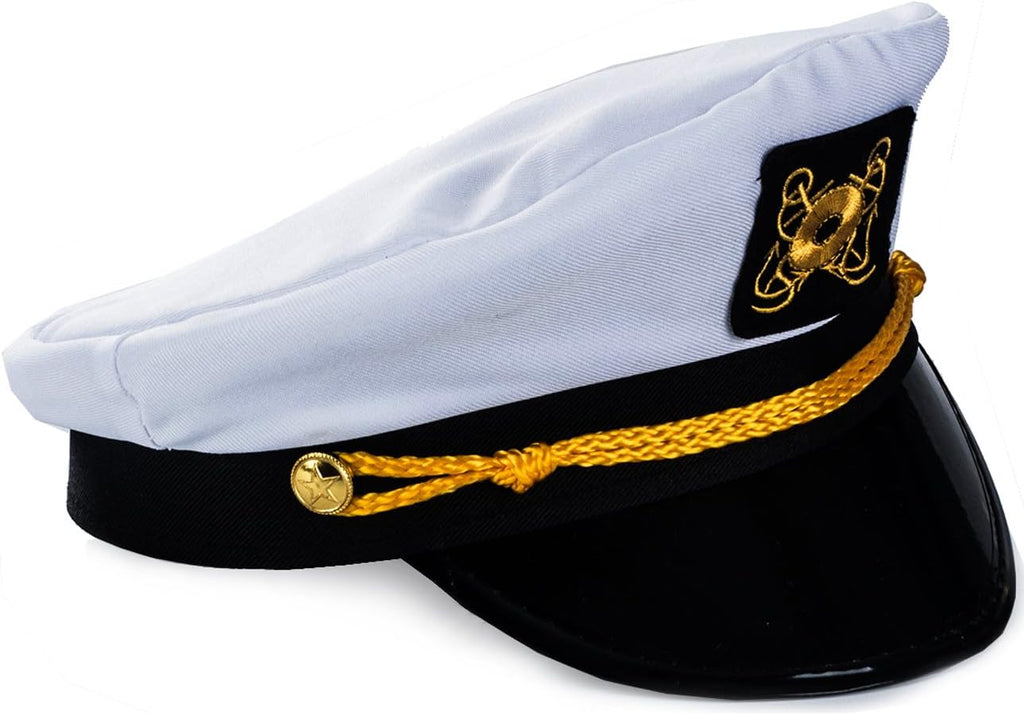 Adult Captain'S Yacht Hat and White Cotton Sailor Hat - Nautical Party Hats - Sailor Dress up Hats